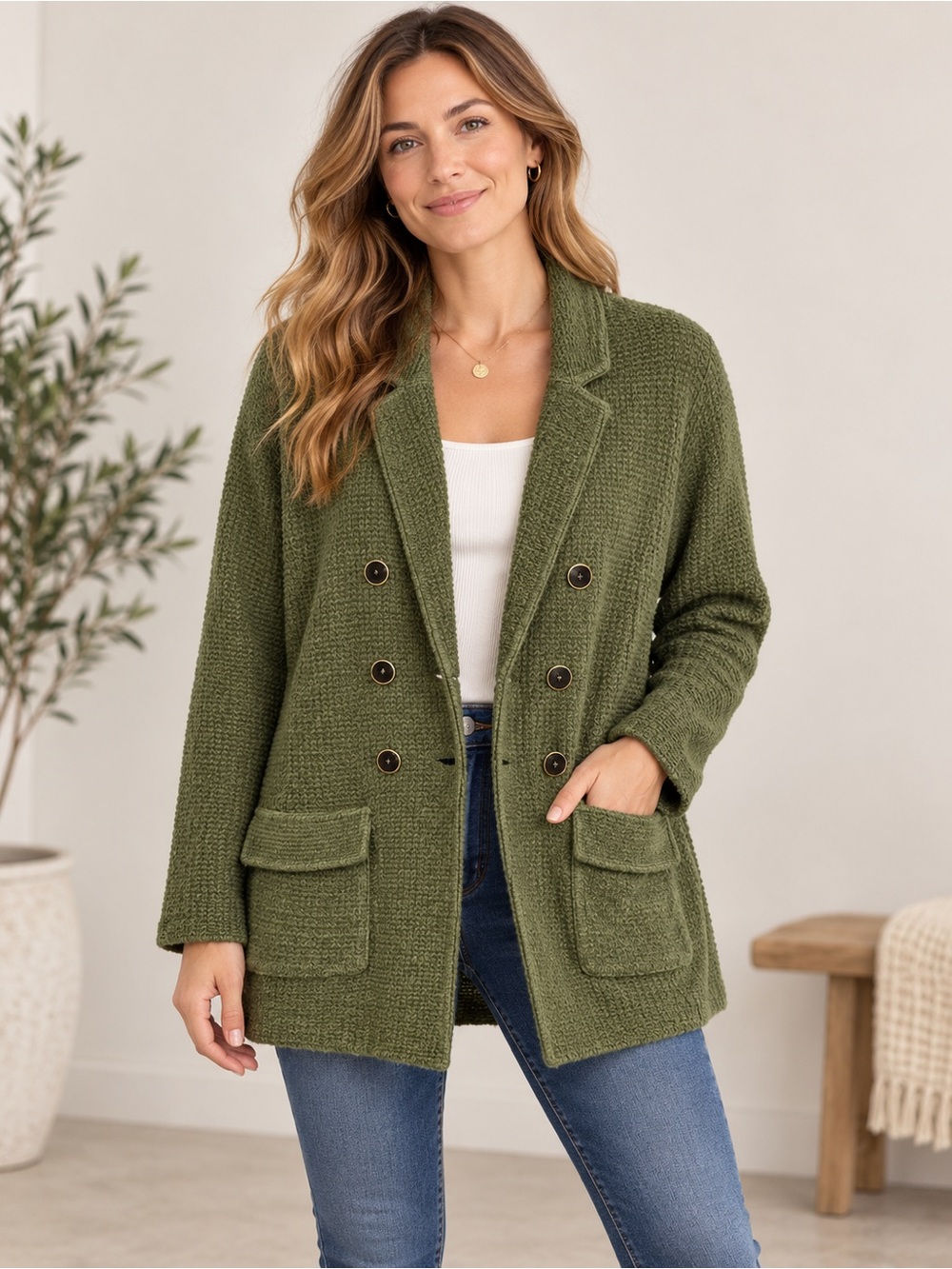 CHICO’S FOREST GREEN PEACOAT STYLE JACKET SWEATER SIZE 3 XL OVERSIZED COZY WARM